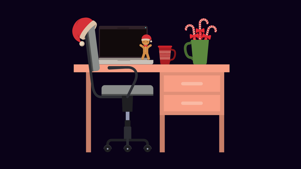 image of a work desk decorated with christmas decorations