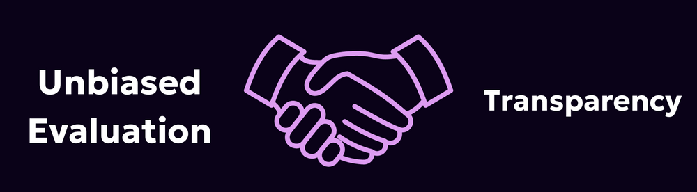 the words "unbiased evaluation" shaking hands with the word "transprency"