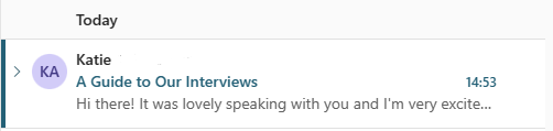 An screenshot of an email preview that reads "A guide to our interviews"